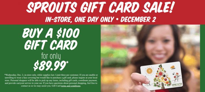 错过等一年—Sprouts $100 GC for $89.99（12月2号）